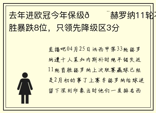 去年进欧冠今年保级😨赫罗纳11轮不胜暴跌8位，只领先降级区3分